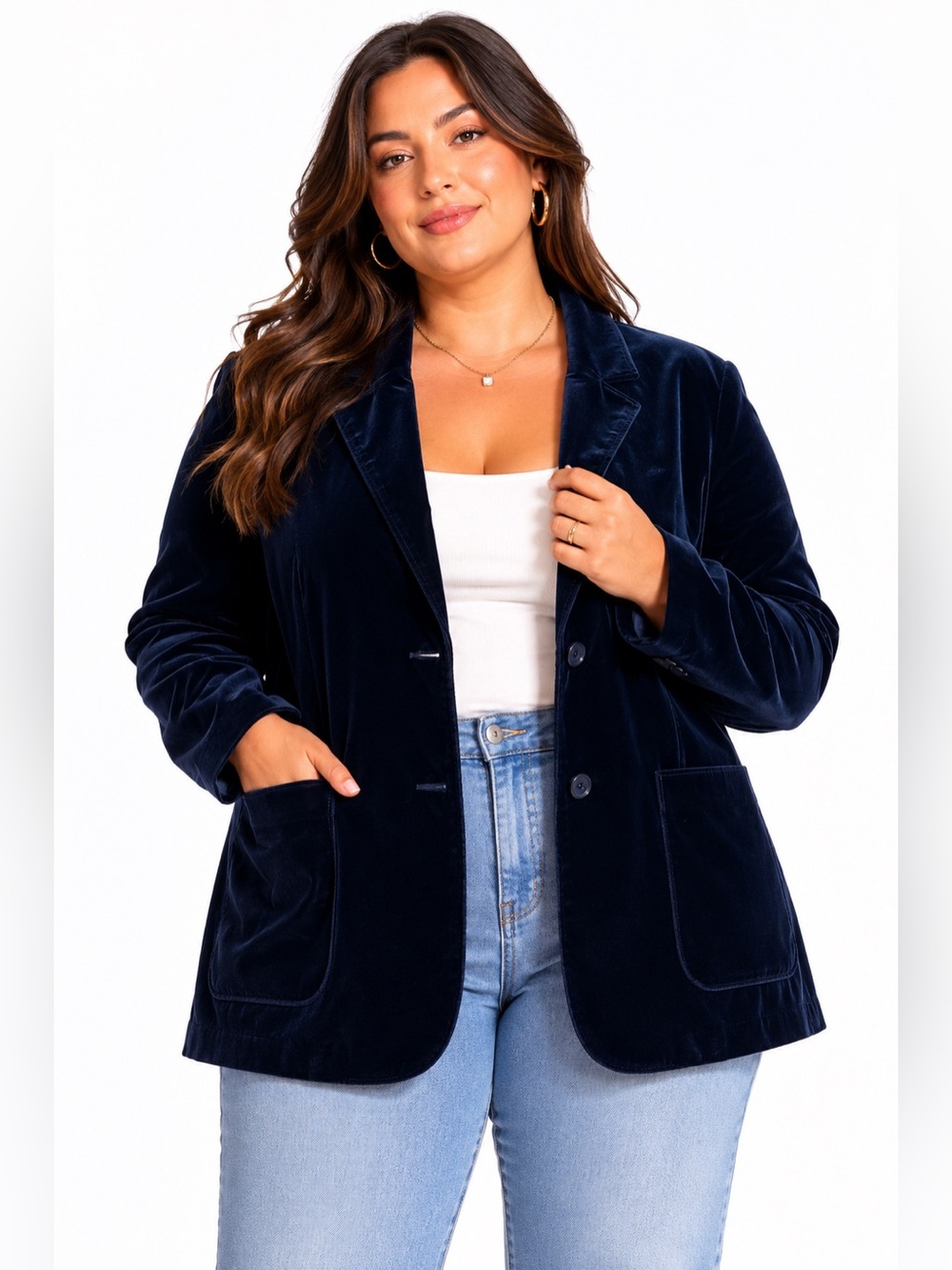 70s American Vintage Blair Velvet Tailored Blazer Jacket (Navy) Size XL